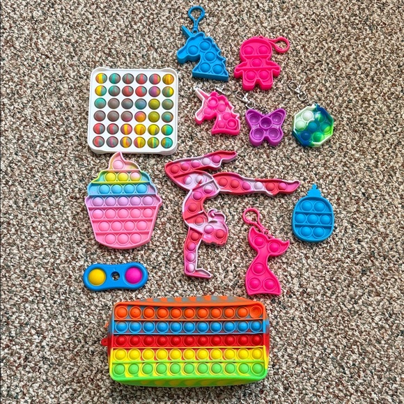 Other - Colorful Pop It Fidget Toy Set includes keychains and pencil case!